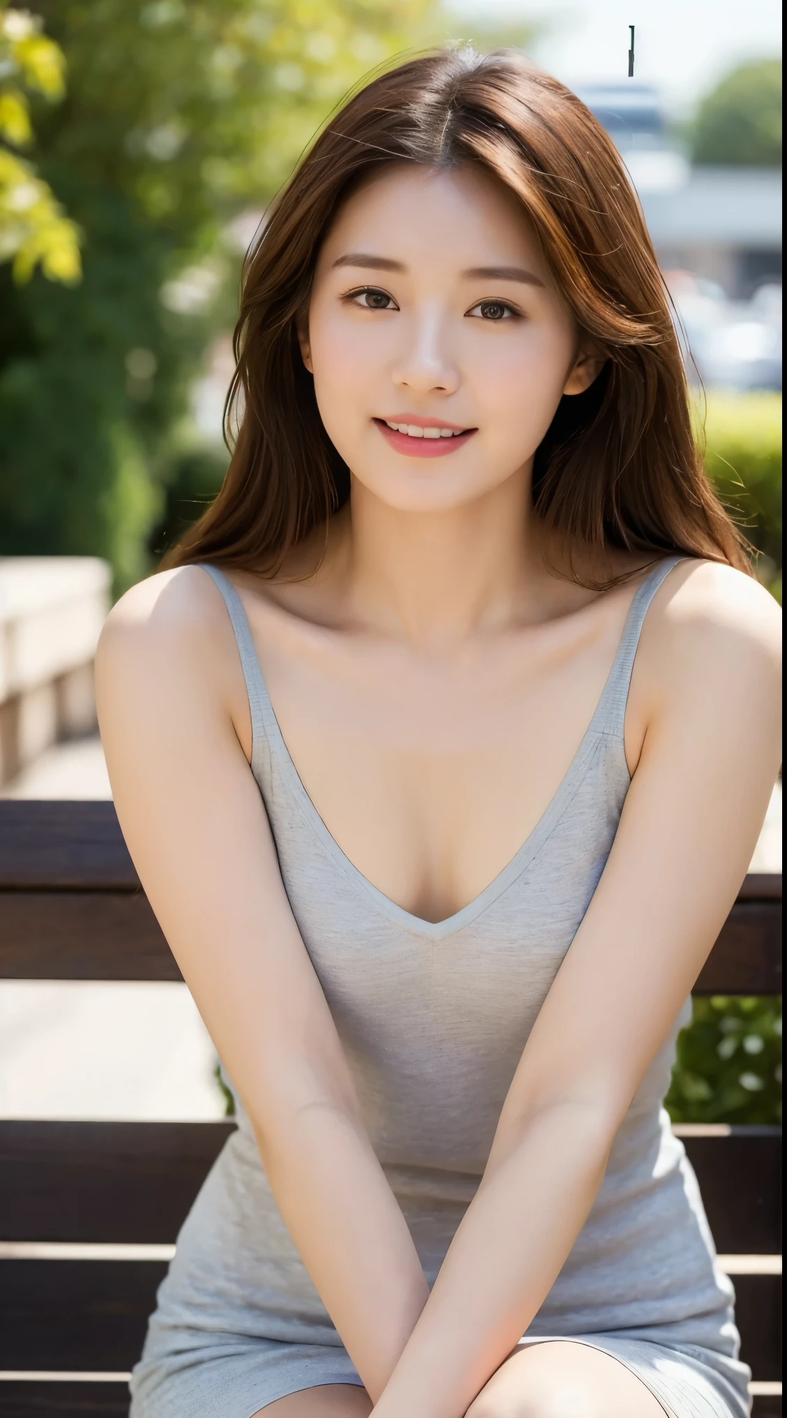 ((top-quality、8K、masterpiece: 1.erfect Body Beauty: 1.4、Slender Abs: 1.2、Beautiful woman with slender abs:1.3、(Highlight Haircutreast B Cup:1.2), medium breast, round shape breast, perfect shape breast, (naked) necklace, hyperdetailed face、24year old、 Pretty Japanese women、(Dark brown long hair), Slim Face、Highly detailed facial and skin texture、very detailed lips、opens legs、top-quality、masterpiece、high resolution、(Photorealsitic:1.4), long shot , Dancing, (in park with blur background), bright background, sunset light,