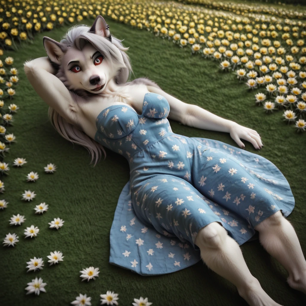 anthro wolf woman furry detailed fur long fur long hair realistic fur digital art
