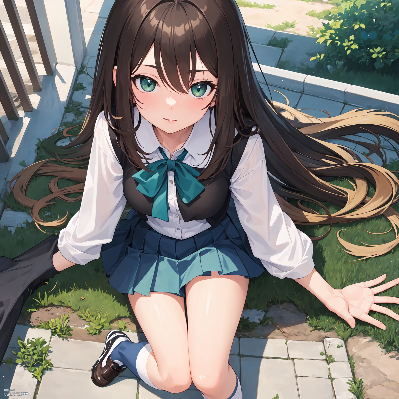 loli, solo, looking at the audience, :d (denotes: D), full body, dark eyes, long hair, brunette hair, (twintails:1.2), curvy, skinny, , , (sitting), (sailor shirt, upskirt, thighband pantyhose:1.3), dynamic angle, floating, decoration, painting, depth of field, depth of field, depth of field, depth, nature, beautiful detailed girl, extremely detailed eyes and face, beautiful detail eyes, detail light, cinematic lighting, lens hare, light leak, sunlight, shine, beautiful details glow, absurd, incredibly ridiculous, huge file size, ultra-detailed, high resolution, very detailed, best quality, masterpiece, illustration, very refined and beautiful, very detailed, CG, solidarity, 8k wallpaper, amazing, fine detail, masterpiece, best quality, official art, extremely detailed CG Unity 8k wallpaper, lens flare, defined "real" light source, golden hour, (14 years:1.3), (feet focus:1.5),short sleeves,(elbow gloves:1.2),(chin rest),(cute face:1.4)