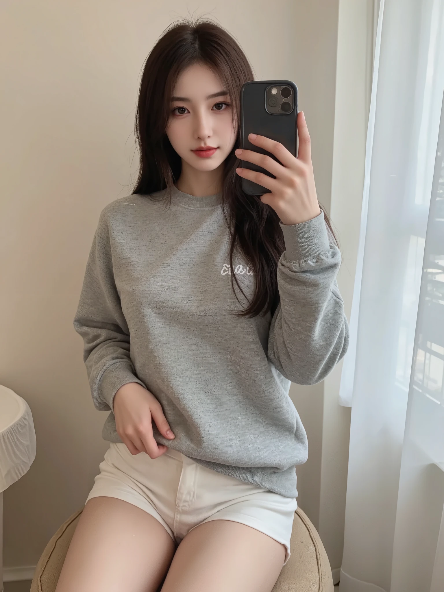 Indonesian girl 17-year-old Hairstyle Casual, wearing crewneck dress at lobby collage