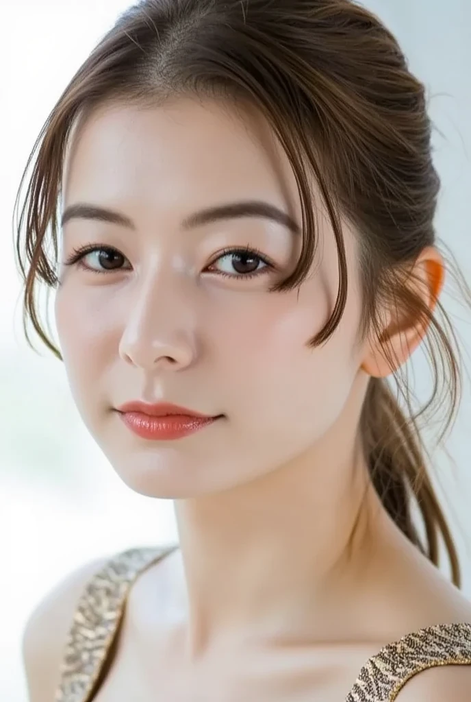 8k,detailed portrait of a mature,elegant japanese woman,55 years old,married,delicate features,long eyelashes,sparkling eyes,low ponytail,red lipstick,rosy cheeks,eyeshadow,alluring lips,embracing a dachshund,(best quality,8k,highres,masterpiece:1.2),ultra-detailed,photorealistic,cinematic lighting,intricate details,vibrant colors,seamless composition,elegant,graceful,serene expression