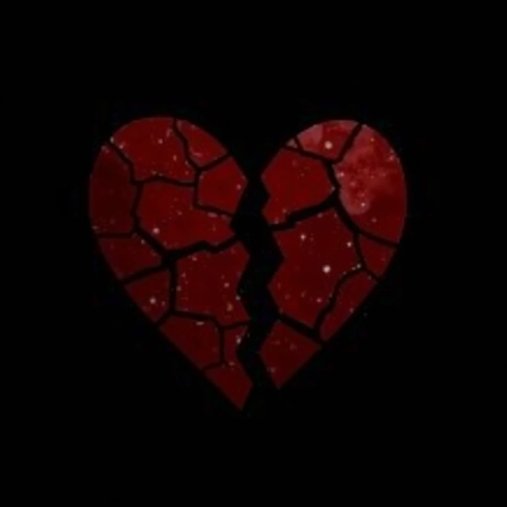 Neon red broken heart,very minimalist, Totally black background 