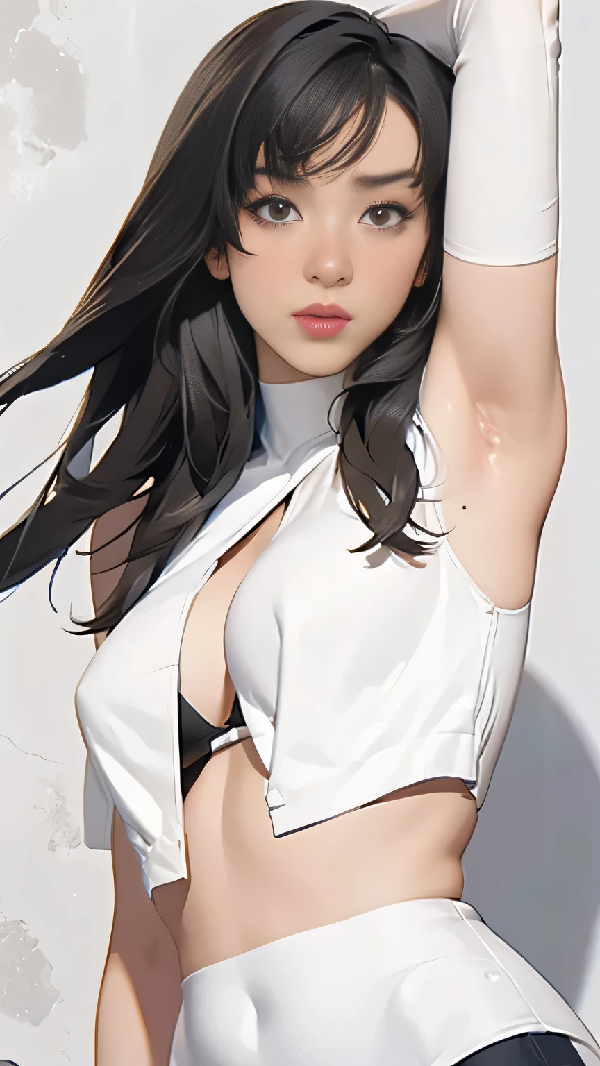 (full figure:1.1), (1 girl as yukino yukinoshita:1.5), highres, solo, (very small breasts:1.5), waist long black hair, (twintails:0.5), (pleated school miniskirt:1.5), (black Thigh High:1.5), (loose red ribbon:1.2), (cotton skirt:1.5), (unbuttoned white shirt:1.4), (ahegao:1.5), green eyes, (rolling eyes:1.5), (torn clothes:1.5), (naked breasts:1.5), spread legs, (standing:1.1), legs wide open, (in a dungeon:1.2), legspread, breastapart, no panties