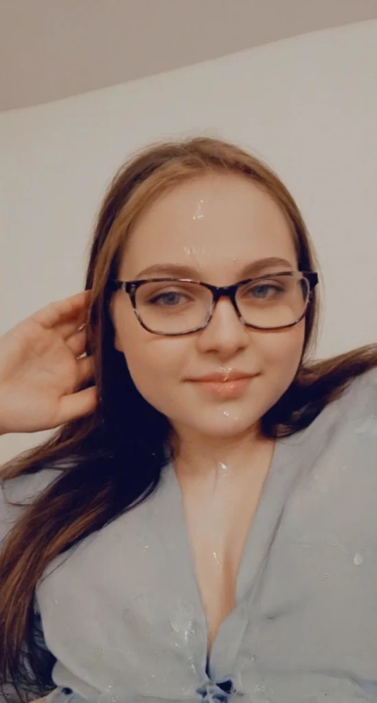 slim blonde woman, detailed face, (casual clothes:1.2), dark blue clothes, upper body, closed lips, long straight hair, wearing glasses, solo, looking at viewer, ( on clothes:1.3), photorealistic, smirk, in front of you, university classroom,