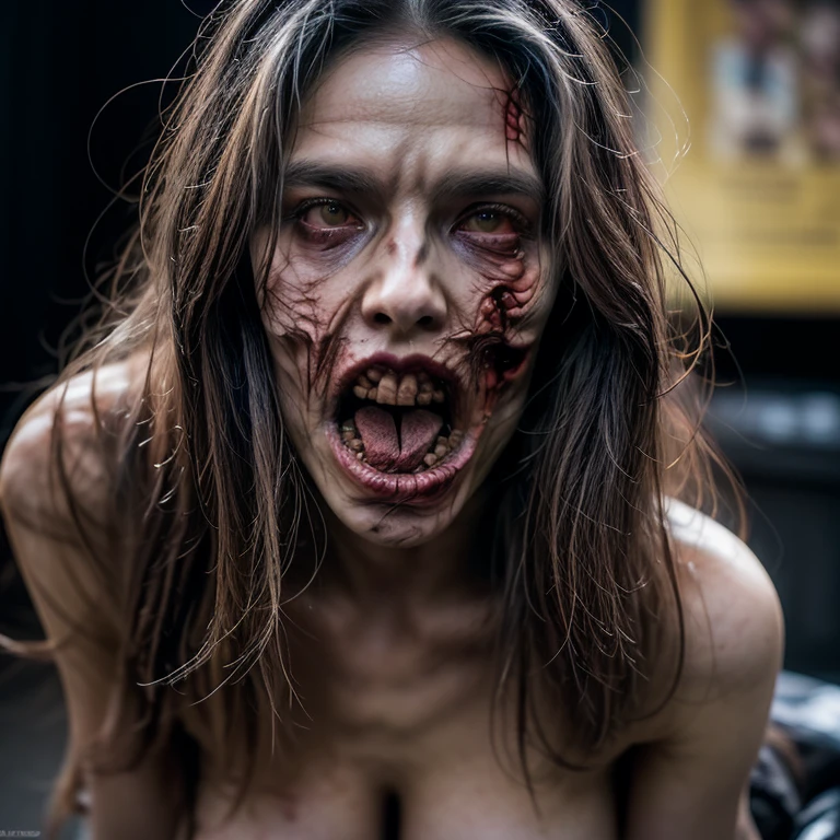 zombie skin, nude, on a beach, carnage