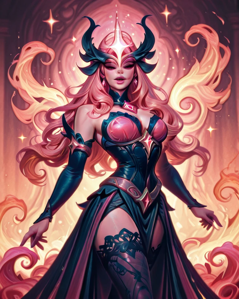 ((Best quality)), ((masterpiece)), (detailed: 1.4), (Absurd), Spawn woman, reborn from hell with several small demons and skeletons at her feet, beautiful, red hair, long shed with her legs out, crown with two long ciphers, full body, perfect body, generous neckline, hellish scene