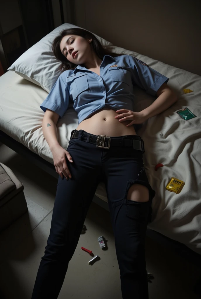 8K, RAW portrait (japanese woman),masterpiece、Photoreal、realistic, ultra high resolution, highest quality, real life photos,cinematic lighting,nurse uniform,tits,nude, (open the shirt, flip the skirt ,flip the shirt ,clothes come off), (full body),sexy,girl lying on the bed, SEX pov:1.8, restore face, gyaru make,NSFW,Girl having sex in hospital room,