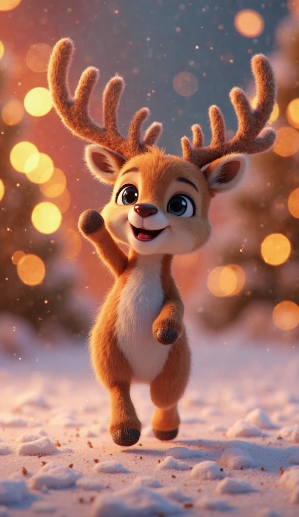 Ran is managing the lights: The deer is depicted stringing colorful lights around the tree, creating a bright and cheerful atmosphere