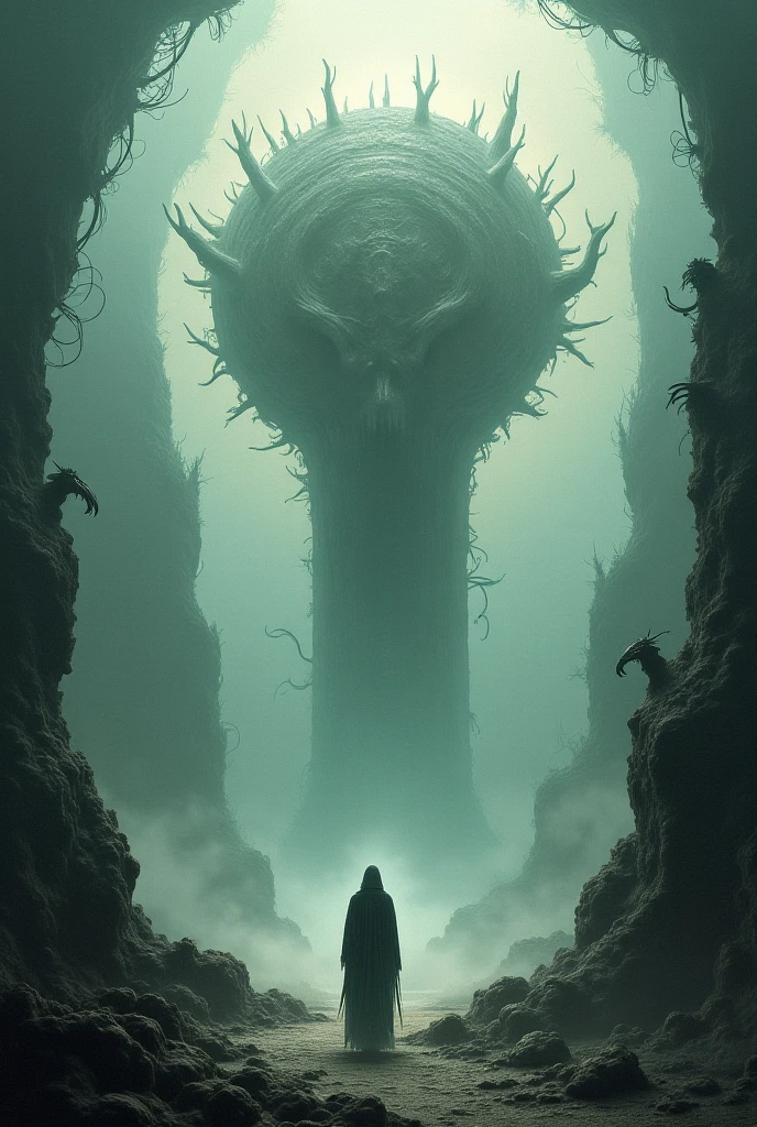 create an image of the primordial God Azathoth, emerging from a dimensional portal amidst a swamp, dark sky and stone monoliths where Azathoth appeared in the sky