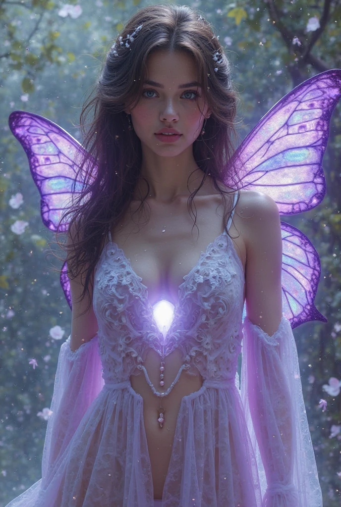 sexy full shot body photo of the most beautiful artwork in the world, illustration, cinematic light, fantasy, highres, highest quallity, ultra detailed,  best quality, masterpiece, (detailed face), sexy mature woman wears a shirt and (torn) fullbody (transparent galaxy) cloths coat, floating cloth, choker, glowing (elder underworld fantasy) forest plants with neon details, open shoulders, tiny glowing butterfly, hair jewery, wearing a torn witch hat, (focus on body:1.25), night, small mutated animals in background, torn mini skirt ,a potion on hip, shoulder pads emitting magic energy, cameltoe, dark, light reflection