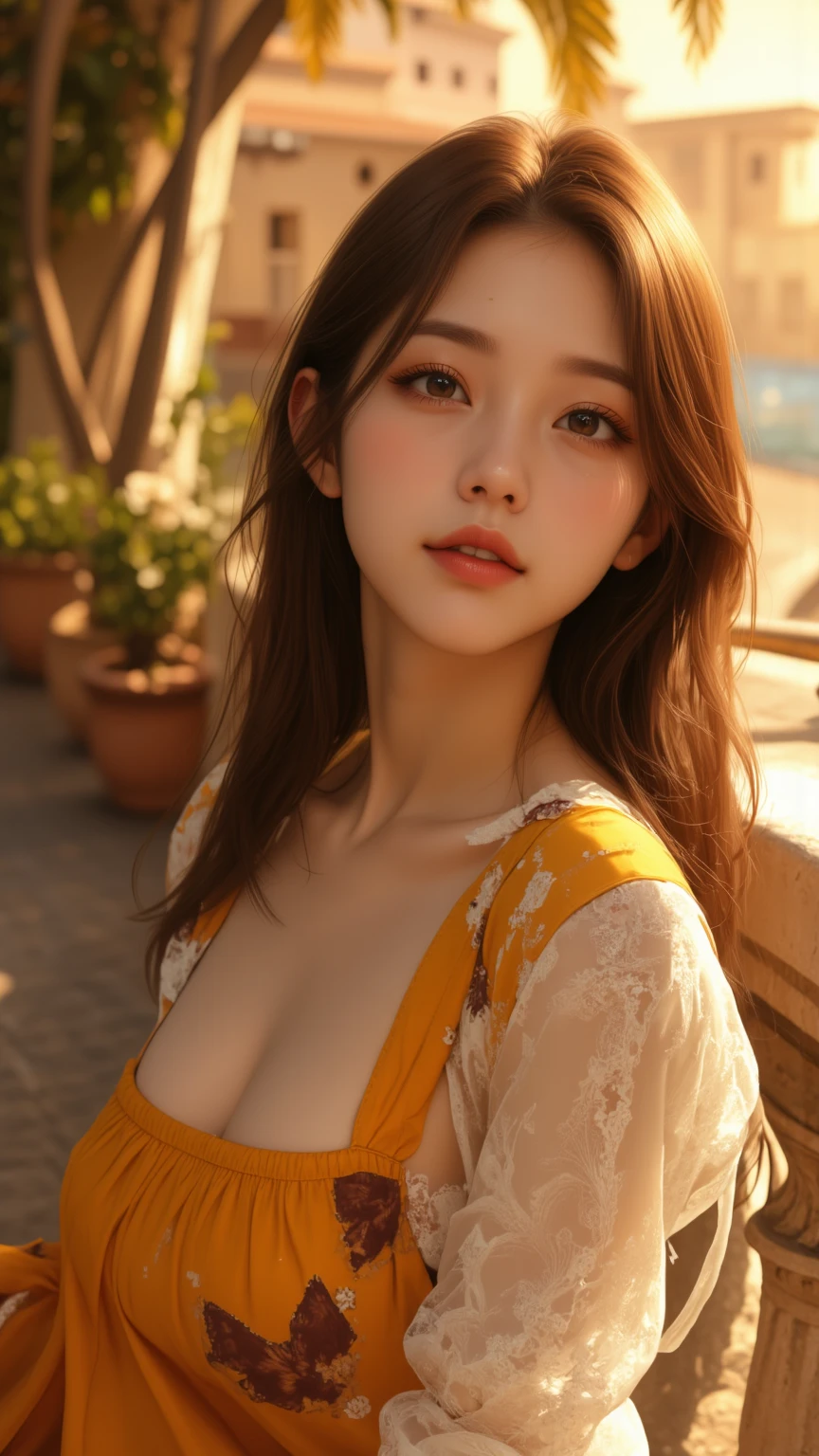 (masterpiece), photorealistic, cute 18 years old woman, ninja, full body shot, canon lens f1.4, (in the open yellow-purple kimono), cute sexy, nudist, pleasure, adult body,  seductive look, fine eyes, long messy hair, perfect ???????, little smile, slightly open mouth, (frame the head), Centered image,  medieval japan background, sunset, cinematic, dark fantasy style, japan aesthetic, luminism, 16k Resolution, human hands, wonderfull, elegant, approaching perfection, dynamic, depth of field, film grain, by Steve Hanks, highly detailed, facing directly at the viewer, stunningly beautiful, detailed hairstyle,