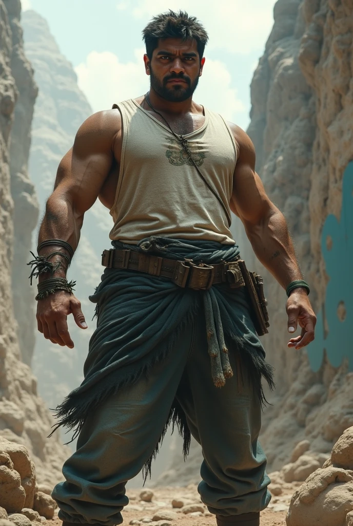 Desert warrior with giant sand cobra