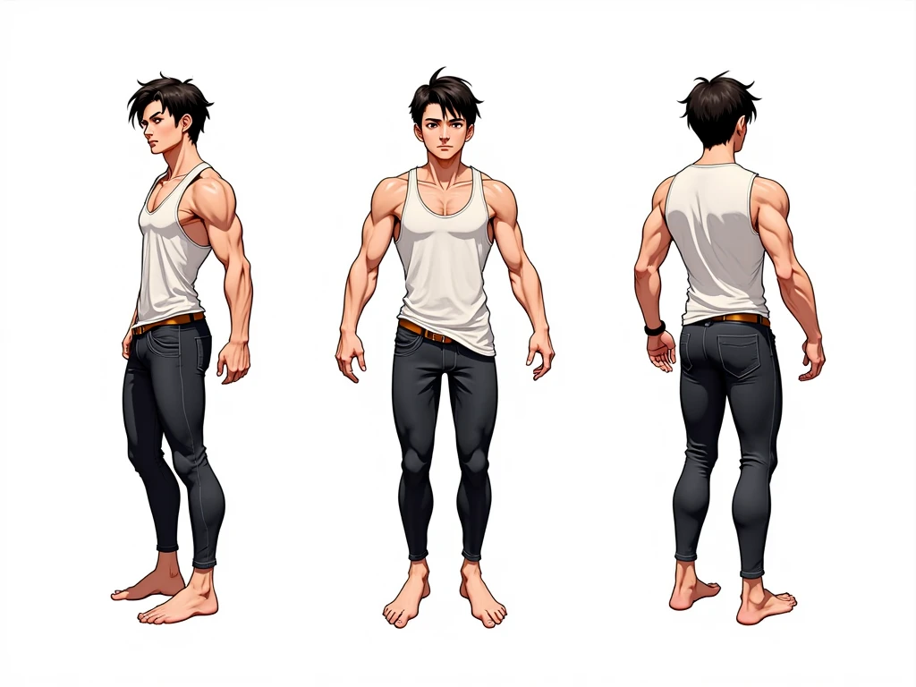 cartoon，Handsome face，Naked figure，Black pants，Perfect body，Men wearing only，Front view，Full body shot，High Detail，run