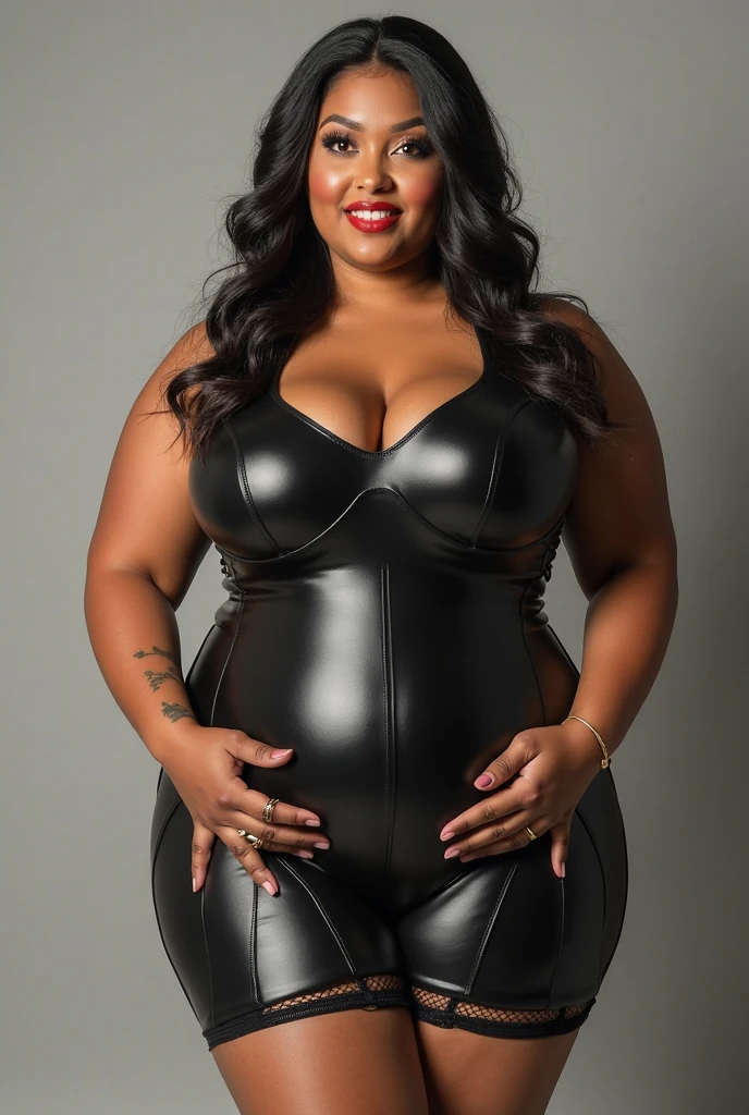 black bbw woman with latex outfit