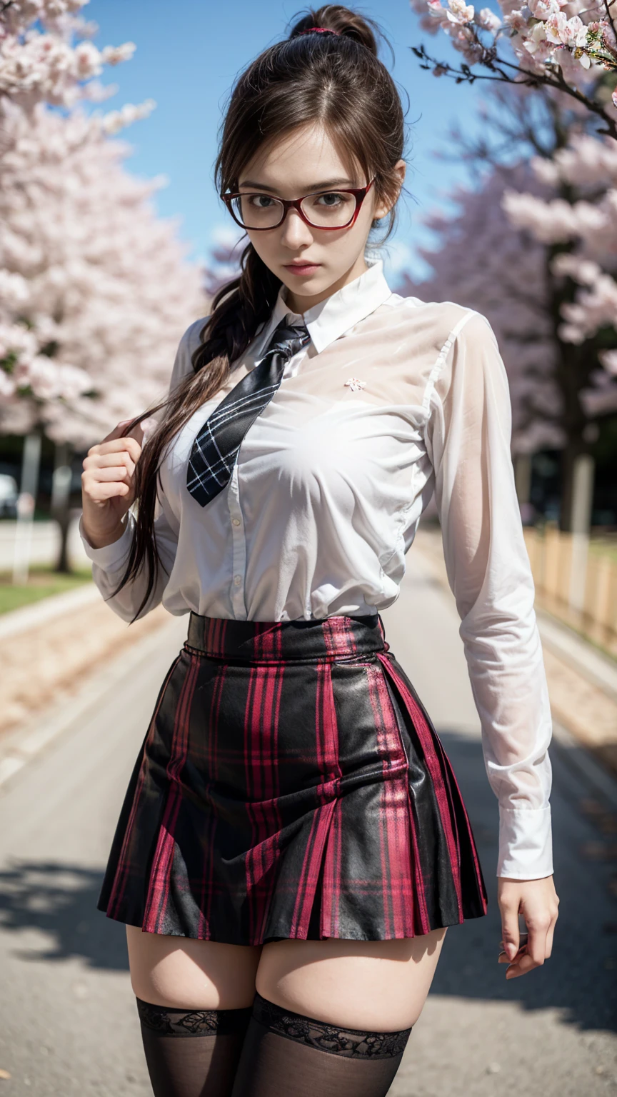 LingX,black hair,twintails,brown eyes,hair ornament, pantyhose (insanely detailed, masterpiece, best quality),solo, steam , rain , plaid skirt , pleated skirt , Tight shirt , white Shirt , school girl , red bow , red knot ,