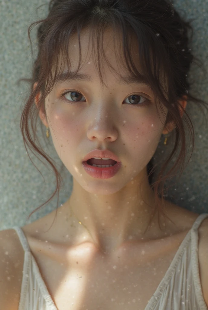 (highest quality、table top、8k、best image quality、Award-winning work)、(A very young 12 year old girl:1.1)、( and young face:1.1)、(Fixed front configuration:1.1)、(Perfectly fitted red turtleneck tight knit sweater:1.1)、elegant makeup、With bangs、(Elegant berry long wavy hair:1.1)、(stand straight in front of:1.1)、(with equal space on top、stand upright in front of you, Under, about.:1.1)、Ultra high definition beauty face、(a sad expression looking at me:1.1)、(completely closed lips:1.2)、ultra high definition hair、Super high resolution glossy lips、accurate anatomy、(very bright and vivid:1.1)、(close up of face:1.5)、(face covered in semen:1.5)、(The simplest pink plain background:1.1)、big breasts、emphasize body line