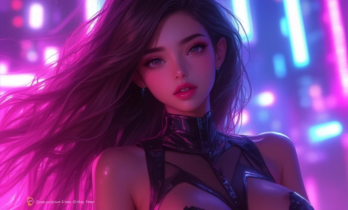 Full body shot, 1 woman, slender, elegant, round full breasts, medium sized breasts, dark purple hair, vibrant purple hair, long wavy hair, shiny hair. Angular facial features, sharp nose, full lips, high cheekbones, narrow eyes, arched eyebrows, dark purple lipstick, sly smile, distinctive purple eyes with a faint sparkle, perfecteyes. She as a air of sexuality, but also sinister undertone, as if she has dangerous secrets, she has a knowing smile that seems to mock the viewer. she wears sophisticated clothing that enhances her alluring appearance, with a mix of transparent silks, gold jewlery, and fine cloth. Show her standing seductively in a crowded place, attracting attention of all those around her. (best quality,4k,8k,highres,masterpiece:1.2), ultra-detailed, (realistic,photorealistic,photo-realistic:1.37),(Numerous award-winning masterpieces, incredibly detailed and textured, maximal resolution and clarity), (Hyper-realistic:1.4), (Realistic:1.3), super quality, beautiful detail, super detailed, extra fine, 16K, exquisite, absurd, high resolution, (best quality,4k,8k,highres,masterpiece, colorful, vibrant colors:1.2), modern super hero genre 