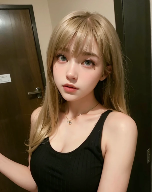 (masterpiece, professional photo), (8k, high resolution), women, caucassian, 19 years old, (straight messy hair (dark blonde)), sexy curve, beautiful face, ultra detailed eyes, (close mouth:1.2), tired look,small breast, (loose shirt:1.antieedroom, sitting on the edge of bed, high quality image, half body photo