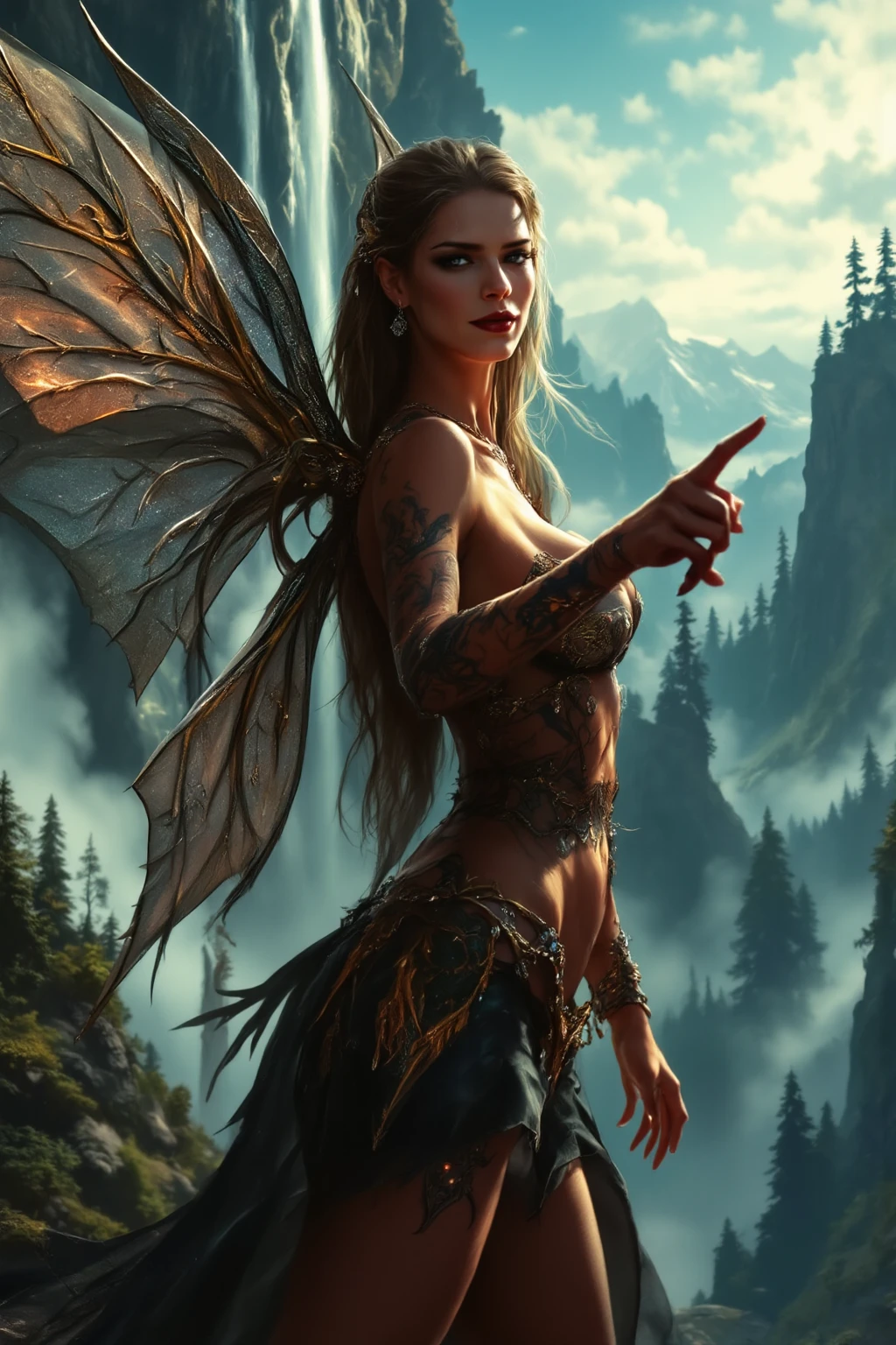 front view, (masterpiece), best quality, expressive eyes, perfect face, warrior woman, sword in left hand, half naked, steel bracelet, silver bracelet, bronze belt, exposed breasts, beautiful vagina, vagina with small soft hairs , woman with very long hair moved by the wind, night light, cloudy sky, dark clouds with lightning, mountain, castle embedded in the rock of the mountain, waterfall coming out of the castle, beautiful warrior goddess, fantasy, fog, skin wet by the sweat, blushing and panting face, provocative look, sexy pose, full female body, oriental mandala tattoos, transparent dresses, skin wet with water, stormy sky, red storm clouds, floating antique clock, waterfall, lamp, lantern, no panties , tattoos of mandalas and flowers on the naked body, majestic, feeling of depth, expressive eyes, perfect face, 8k, (Female: 1.5), elegant and flexible (athletic build: 1.5), Emerald Eyes (Vibrant: 1.5), Hair Chestnut (Vibrant: 1.5), UHD, HDR, cinematic image, intricate details, ultra-realism, viridian tones, dystopian palace, luxurious atmosphere, ultra detailed, stunning image, IMAX, cinematic, award-winning cinematography, complex, low aperture (F1. 2), dramatic. lighting, cinematographic composition, professional, eroticism, medieval castle embedded in the mountain, night sky, full moon, 1 girl, 18 years old, (legs open), pink lips, well lit, pretty and aesthetic: 1,2), ( 1 girl), extremely detailed, (fractal art: 1.3), colorful, most detailed, beautiful goddess, Caucasian girl with shiny silver hair, full female body, viridian toned colors, metallic colors, enamel colors, long white hair, art style wlop, sakimichan art style, NSFW, run and dodge, fighting pose, beautiful warrior woman in combat, front view, girl seen from the war front, naked woman, fighting expression, evil smile, open mouth, delicate and perfect body , digital painting, colorful, ink painting, beautiful watercolor, rea, vivid colors, por Pino Daeni,  Frank Frazetta, Arte de estilo WLOP,