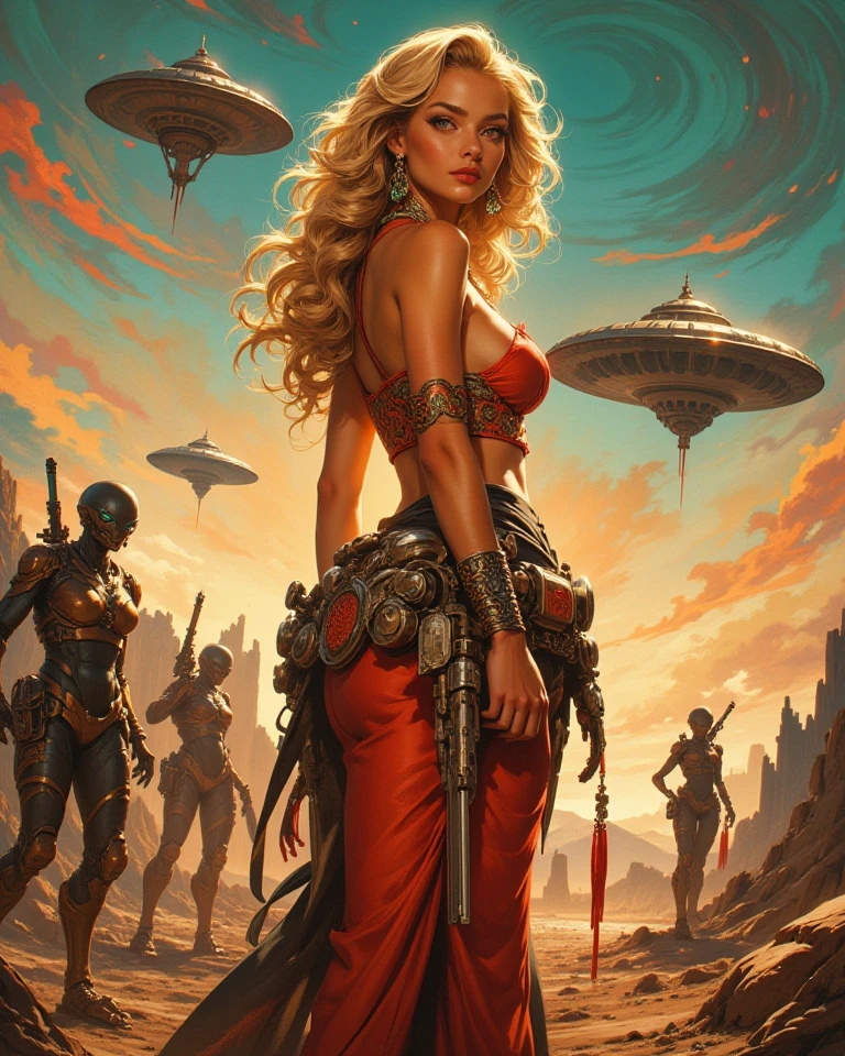 Future Sci-Fi Space War,A woman wearing a helmet, Stephen Hickman, Beautiful vintage art, Mars Attacks, Gilded Lotus Princess, Published in cgsociety, The Last Day of the Universe, Queen of Persia, Kirill Leonov, By Jason A. Engel, Barbarela