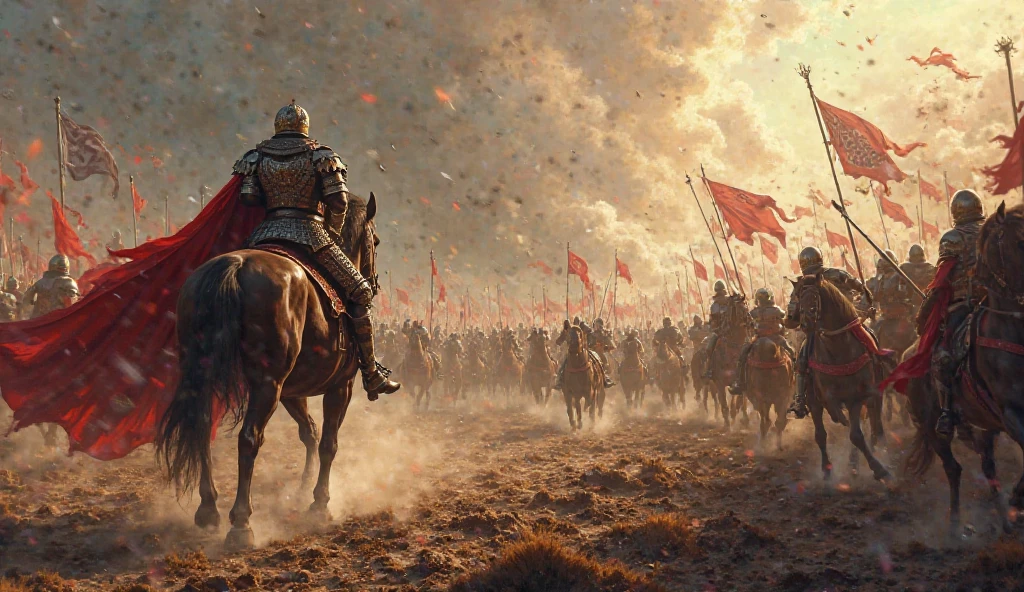 "Reenact the epic 'Battle of Brunanburh' in a high-definition, cinematic masterpiece. Show intense action, fierce warriors, shields, swords, spears, and arrows. Capture the chaos of battle, with dust, blood, and bravery. Use dynamic camera angles, dramatic lighting, and realistic battlefield scenery to bring the scene to life."
