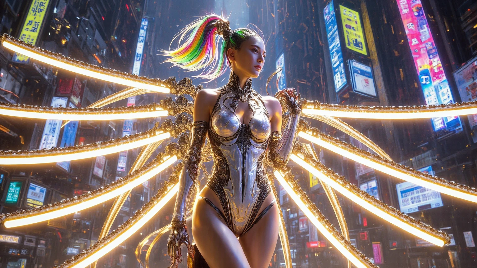 arafed woman in a costume with wings and a bodysuit, beautiful cyborg angel girl, cyberpunk angry gorgeous goddess, beautiful cyberpunk woman model, futuristic robot angel, cyberpunk 2 0 y. o model girl, cyberpunk photo, cyberpunk beautiful girl, cyberpunk cyborg wasp, in cyberpunk style, bright cyberpunk glow, in cyberpunk city, cyberpunk vibes, cyberpunk woman, cyberpunk girl