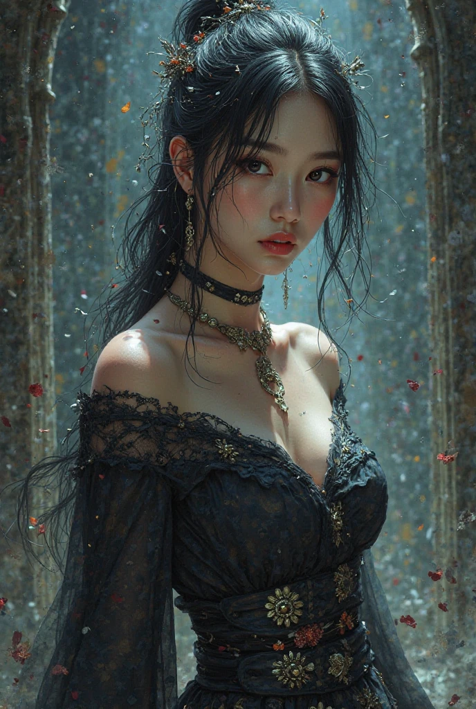 (RAW shooting, Photoreal:1.5, 8K, highest quality, masterpiece, ultra high resolution), perfect dynamic composition:1.2, In front of a church at night in a modern city, expression of sadness:0.35, (((Typhoon heavy rain))), Highly detailed skin and facial textures:1.2, Slim office lady wet in the rain:1.3, Fair skin, sexy beauty:1.1, perfect style:1.2, beautiful and aesthetic:1.1, very beautiful face, water droplets on the skin, (rain drips all over my body:1.2, wet body:1.2, wet hair:1.3), (wet bouquet:1.2, wet red wedding dress:1.3), (Medium chest, bra is see-through, Chest gap), (cry, lovelorn, The expression on your face when you feel intense caress, Facial expression when feeling pleasure), (Eyes that feel beautiful eros:0.8), (Too erotic:0.9, Bewitching:0.9), cowboy shot, necklace, earrings, bracelet