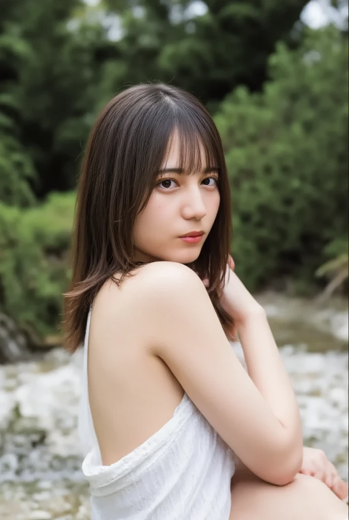 Highest quality、woman、Natural Skin、Fingerless、No arms、No hair、Upper body naked、large breasts,small nipples,erection of nipple,topless、Nipples