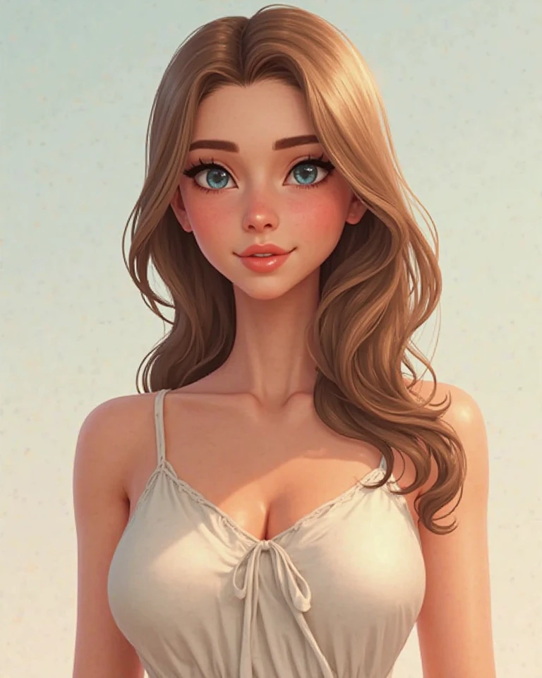 1 fille, Sourire, Seins, Cheveux Bruns, Cheveux Très Longs, Gros seins, Rendu 3D, 