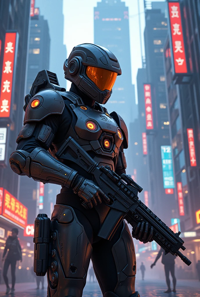On the moon, barren planet, ruins, holding weapons, no humans, glowing, robot, building, glowing eyes, orange mech, science fiction, city, reality, mecha, galaxy background, full body, neon, cyber Punk, 8K wallpapers, ultra-detailed artwork, cinematic lighting, realistic photos, Dark_Fantasy, Cyberpunk, (chain saw, chain saw man, Red: 1.1), 1man, Mechanical marvel, Robotic presence, Cybernetic guardian, wearing a worn-out machine armor suit, intricate, (steel metal [rust]), elegant, sharp focus, photographed by greg rutkowski, soft lighting, vibrant colors, masterpiece, ((street)), cowboy shot, dynamic pose,