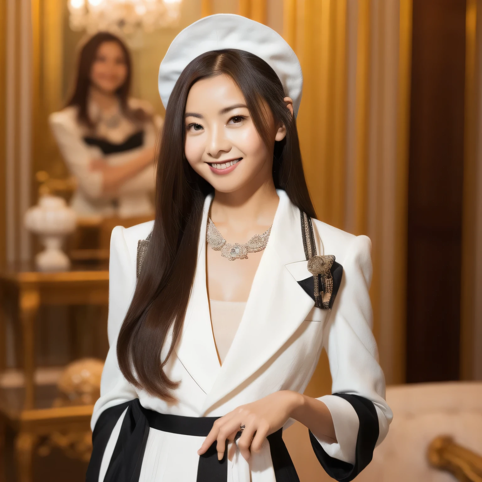 (masterpiece),best quality,perfect face,ray tracing,1girl,formal suit,hook,<lora:hookbnk48:1>,
