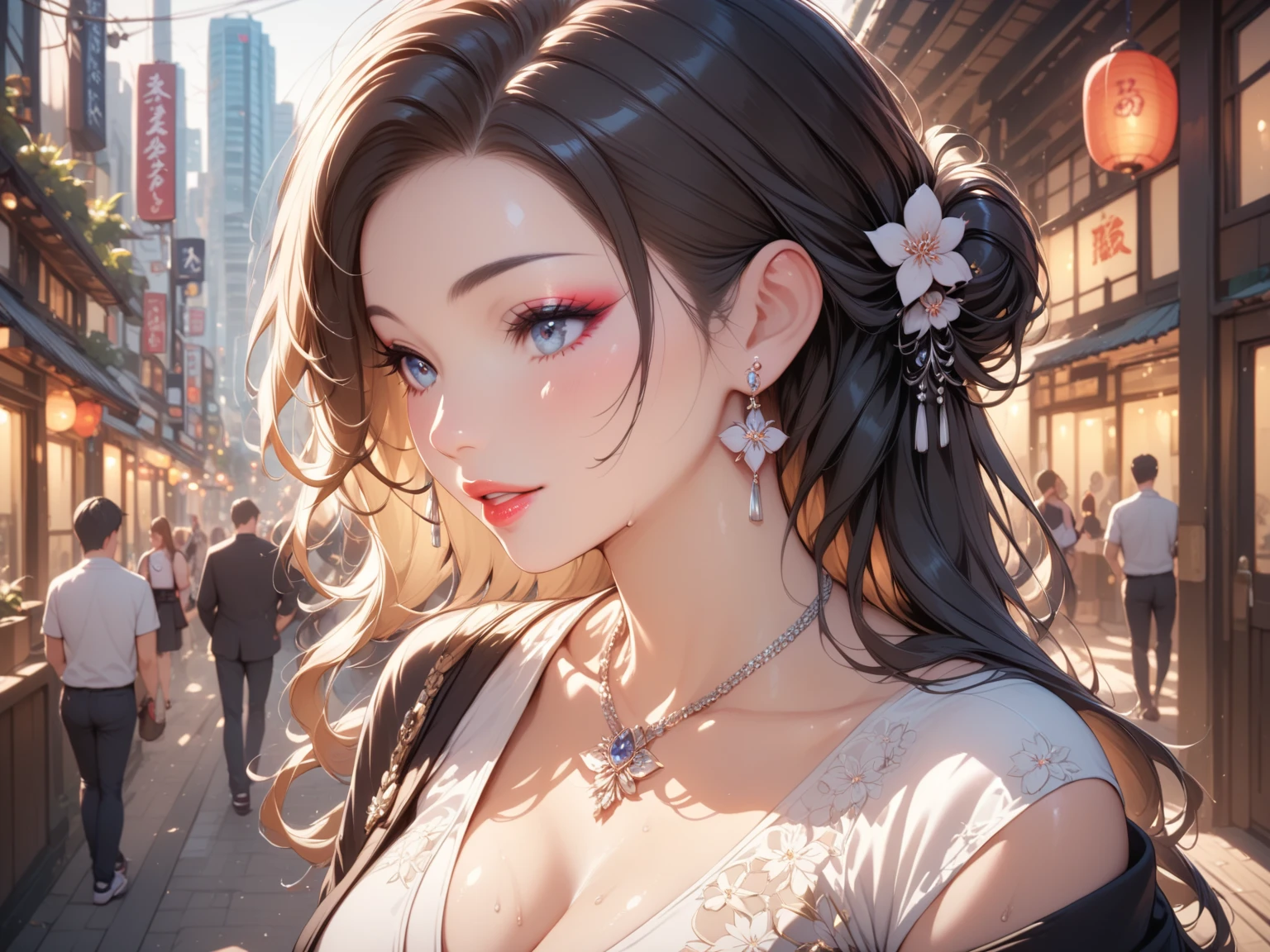 masterpiece,best quality, ultra high res, 8k wallpaper, Amazing, finely detail, finely detail,beautiful, extremely detailed face, Long blue hair, pink dress, Asian, street, moon --auto --s2