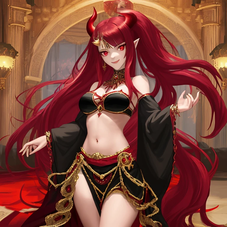Close-up of a woman with red hair and a crown on her head, beautiful and elegant elf queen, succubus | Middle Ages, portrait of the elf queen, deviant art station CGSCOSIETY, beautiful and elegant demon queen, seductive elf princess knight, 2. 5d CGI anime fantasy artwork, fantasy art act, epic fantasy art style HD, chest close-up, complete full body photo, complement lower body, long legs, hips