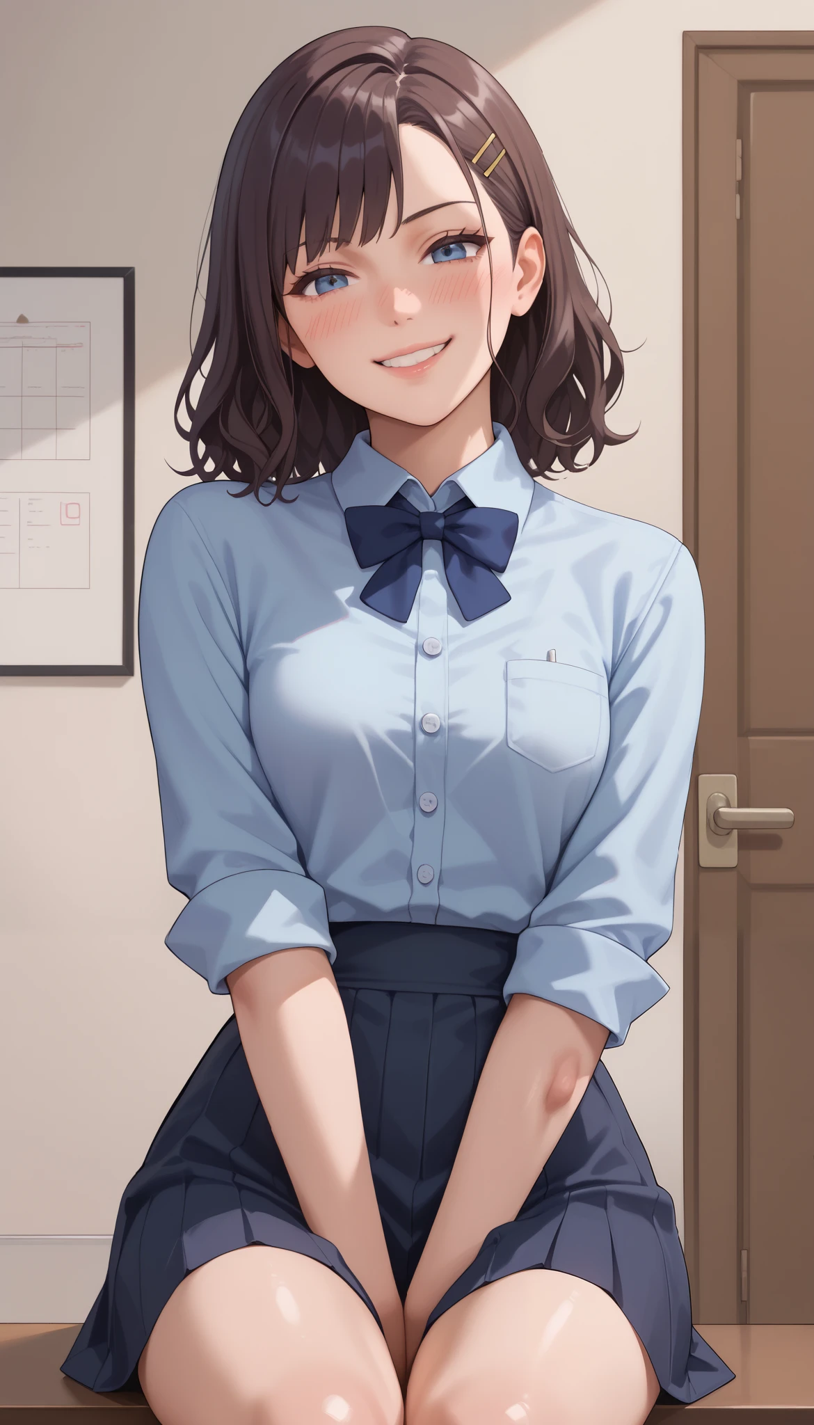 score_9, score_8_up, score_7-up, score 6-up, scoreS score 4_up, source: anime , tag1, tag 2, 最high quality of wavy lines, high quality of wavy lines, Thorough, nothing, 8k, 超nothing, Soft Saturation, Professional quality, perfect contrast, human anatomically accurate, completely complete, completely complete, perfect hair, Completely, perfect body, completed before the shot, Perfect Arms, perfect skin, Clear Face, very small breasts, wide waist, huge ass, sensual woman with hands on her knees, hits an embarrassing, , OK, Shy Blake Miniskirt 、grabbing own bust、smirking with a blush、 looking down at the chest