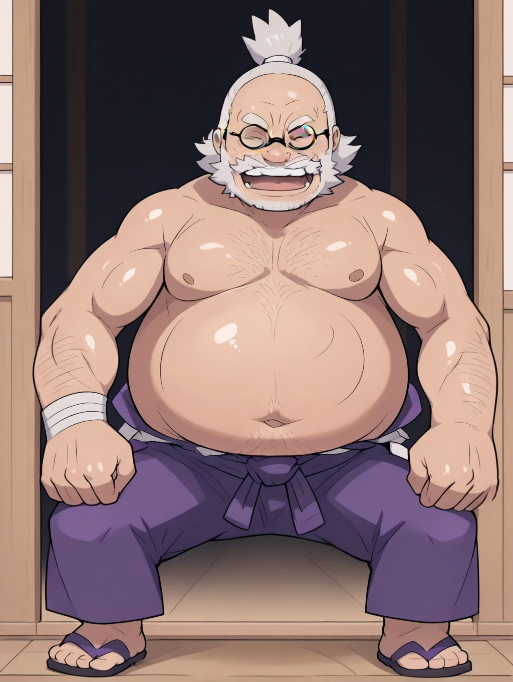 <lora:ooishi_loha-anylora-lion-000017:te=1.2:unet=0.8> ooishikuraudo, 1guy, (best quality:1), sitting, head tilt, (old man:1.2), (fat man:1), frown, (jitome:1.3), night sky, matsuri, shirakawa village, gifu, solo, observatory, fence, BREAK reflection, panorama, chouchin, wide shot, thick legs, Angel Mort Uniform, thighhighs, bare shoulders, detached sleeves, leotard, grey hair, hair slicked back, green eyes, highly detailed, masterpiece <lora:fineline-v2:1.5> <lora:AngelMortUniform:1>