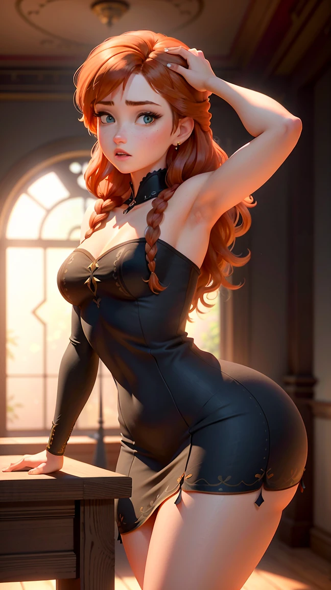 (whole body:1.5),octane rendering, 8K, best quality, masterpiece, illustration, extremely delicate and beautiful, detailed,extremely detailed,CG,Unite,wallpaper,Astonishing, fine details, realistic art: 1.2 ,masterpiece, best quality, official art, extremely detailed CG Unite 8K wallpaper,1 girl, 16 years old, standing, in a fancy club, vaulted roof,,wearing corset and metal collar and cat ears and a cat tail, at night, skinny body, seductive facial expression,, wide open eyes, green eyes, orange hair with bangs, red lipstick, blushing,pretty symetrical face, shiny wet skin, oiled skin, white skin, lots of freckles, pale complexion, thin waist, narrow hips, long legs, skinny body, small breasts, , Realistic photos, (hiqcgbody) ,perfect female figure, facing away from viewer, looking back over shoulder, showing ass