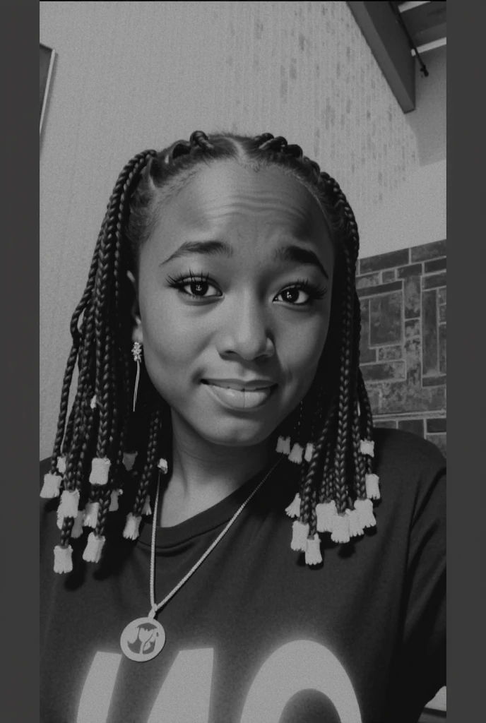 there is a woman with braids standing in front of a wall, ☁🌪🌙👩🏾, black and white picture, taken in the early 2020s, desaturated!!, b&w photo, only black and white, box braids, young black woman, in black and white, black & white photo, taken in the mid 2000s