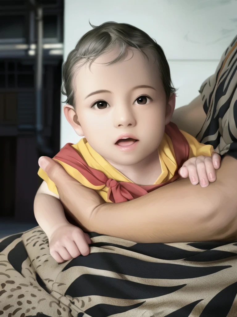 a close up of a A baby boy is being carried by his mother, full protrait, realism artstyle, inspired by Nil Gleyen, nft portrait, fanart, portait photo profile picture, kawaii realistic portrait, in cartoon style, inspired by JoWOnder, protrait, high quality portrait, sakimi, inspired by Kim Jeong-hui