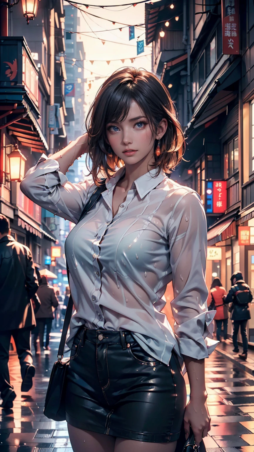 (((Practical photography))),, portrait, (naughty face:1.3),, beautiful girl, Looking at the audience, , (Uniforms:1.2), Button up your shirt and pants, , (Full cleavage:1),, in japanese street, (environment details:1.3),, (original photo, CG Unity, photography, ultra Practical details, Clear focus, Delicate skin,4K, High resolution, masterpiece, best quality, Practical, Energetic:1.2),, (8k,4K, Ultra HD, high resolution, professional, Movie, Movie, dramatic),, (Anamorphic depth of field blurred background), Detailed background,