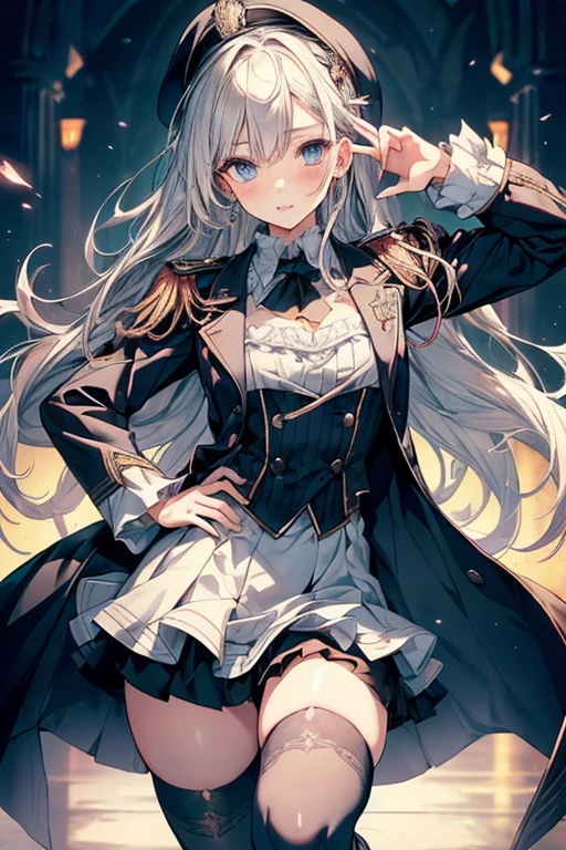 (masterpiece, best quality:1.4),lighting, police, pantyhose, (boobs big 1.2) ,high heels,police woman, leather police uniform, police hat, pissed off, mini skirt