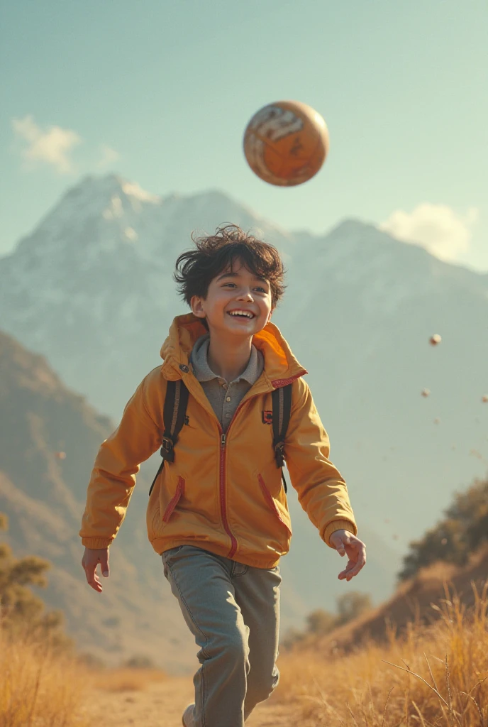 Peruvian Andean boy shouting goal