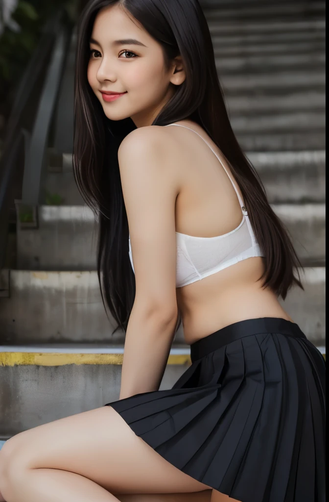 1girl, woman, fashion photography, front view, Full shot: Canon EF 16-35mm f/2.8L III USM lens on a Canon EOS 5D Mark IV camera, Hazy: Canon EOS R6 camera with a Canon RF 24-105mm f/4L IS USM lens, Morning: Fujifilm X-T4 camera with a Fujinon XF 16-55mm f/2.8 R LM WR lens, Adventure/Action: GoPro HERO10 Black, short skirt, beautiful thigh, photorealistic, perfect details, ultra realism, 4k, portrait, beautiful legs, big breast:1.2, japanese skin, (realistic bra:1.2), (skirt suit:1.2), ((hands down)).