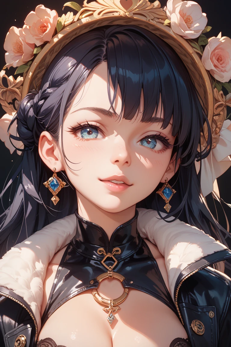 a smiling girl wearing headphones, beautiful detailed eyes, beautiful detailed lips, extremely detailed eyes and face, long eyelashes, beautiful detailed girl, warm lighting, detailed facial features, happy expression, soft focus, cinematic lighting, vibrant colors, intricate details, digital painting, oil painting, masterpiece, (best quality,8k,highres,masterpiece:1.2),ultra-detailed,(realistic,photorealistic,photo-realistic:1.37)