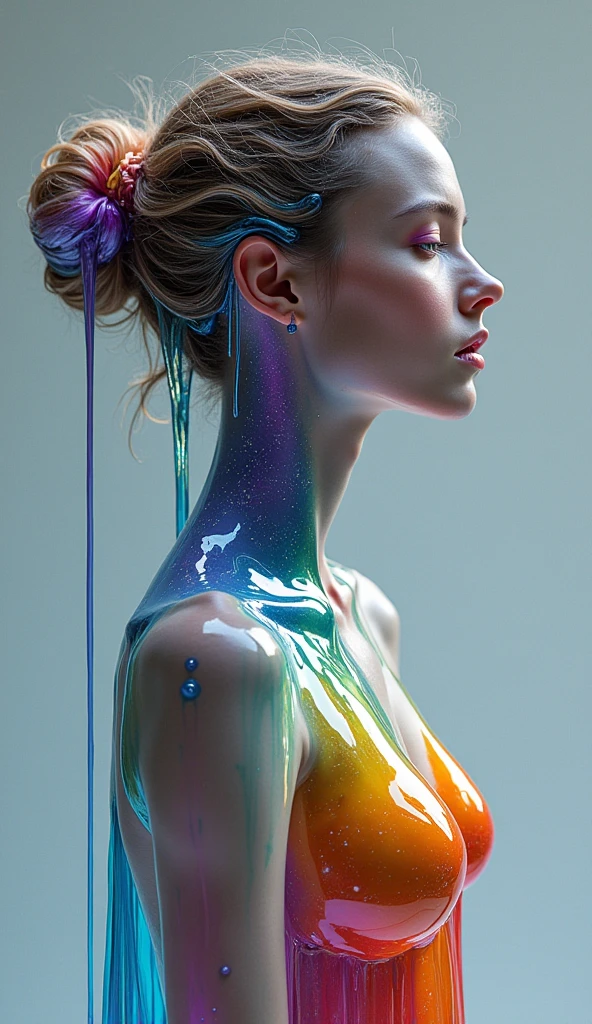 pixel sorting, very pretty girl emerged in eternal tera stream of everlasting data flowing through infinite light dispersion loop in the world of chaotic undulation optical illusions, celestial outerworld, lut, hdr, dramatic light, digital art, redshift render, raytraced image, behance hd