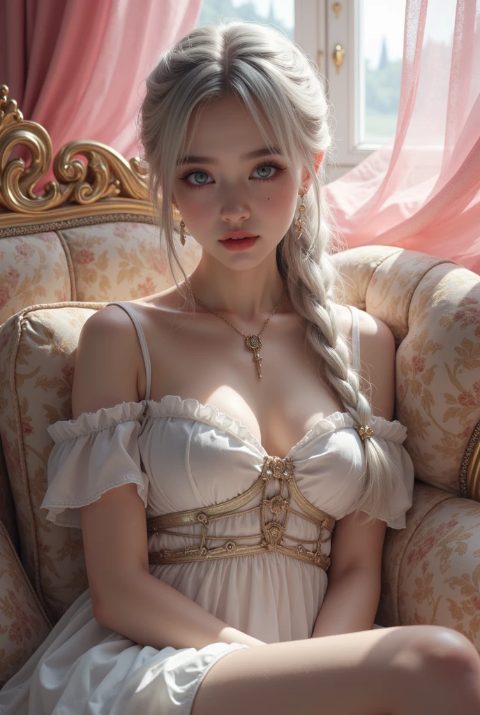 ((Kneeling, on her knees)), seductive stare, ((18 yo, detailed face)) , fit , (young) , beautiful , (((pale skin, wavy blonde hair))), dreamy, loving stare, bright magical fairytale fantasy atmosphere, sexy, flowers in hair, surrounded by flowers, happy, playful, ((big soft heavy tits, busty)), in love, magical mist energy, hair flower, blush, pretty, elegant, cute, youthful, teen, teenager, choker, collar