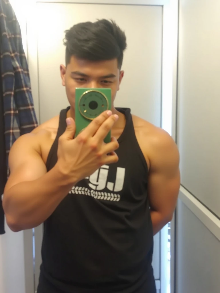 there is a man that is taking a picture of himself in the gym, usando regata vermelha, 38 anos, 3 6 anos, usando camiseta regata, (38 anos), 3 2 anos, 35 anos, 3 5 anos, tanque vermelho, Homens de 45 anos, 2 9 anos, em uma academia