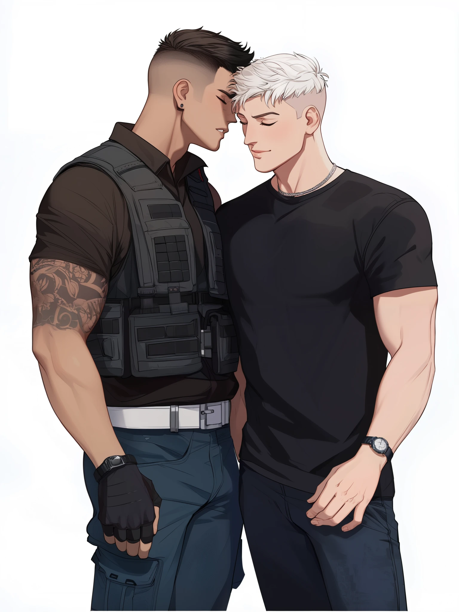 score_9, score_8_up, score_8, 2 men, look at viewer, deepthroat, complete body, chain necklaces, tattoo, handsome muscle hunk with silver hair, naked, a man sucking dick, cock worship, kneeling on his kneel