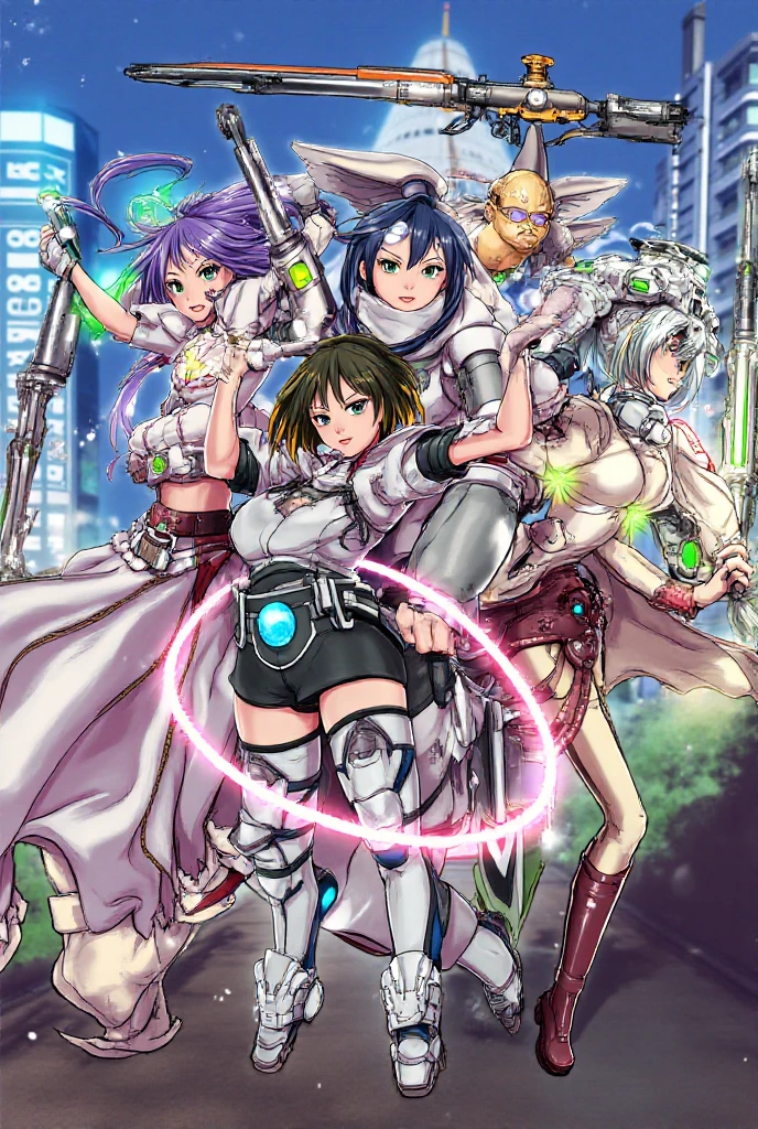1yj1，(1boy:1.5)，(boys and girl fighting:1.9)，Anime Girl, (Purple and White Ombre Long Ponytail), (There is a tuft of dark purple hair on the forehead, Colorful hair, (Deep purple eyes)，White mecha suitBREAK Black mecha dress, The figure is located in the center，yinji，The background of the broken moon, the falling stars, the sea and the golden Mars，Requiem，Satellite Fall Background，Star Wars