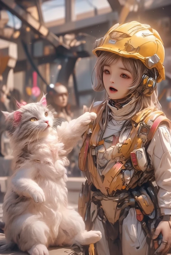 1 supercute girl in kitty wear a origami gundam armor,fur
