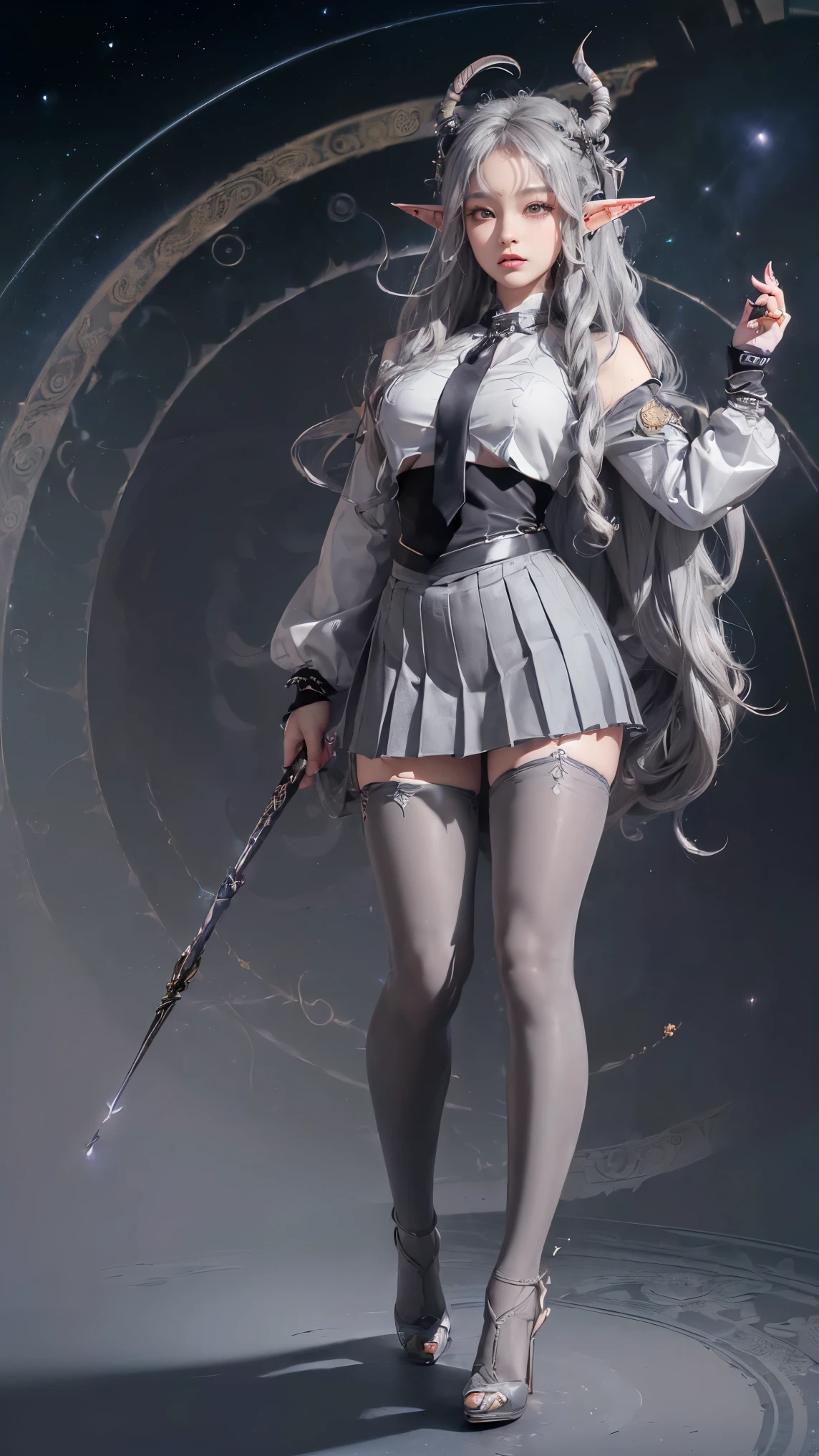 (full body:1.5)，(1girl:1.3),(looking at viewer:1.4)，(anatomy correct:1.3)，(In the paradise of the day:1.3),(Wearing YoRHa No. 2 Type B suit JK uniform printed Ultra short pleated skirt and JK uniform leather shoes with bow decoration ，and Very thick Printed Pantyhose  :1.35), (Light particle effect:1.3),(In pink | amarelo | blue colors| green color |red colors | white colors| black in color| purpleish color| greys| Beige| Flesh color 1.4)，(Glowing eyes:1.3),(Large amplitude action: 1.3)，(Accurate and perfect face:1.4),(Clothing Gloss:1.25),(Skin reflection:1.25),hyper HD, Ray traching, reflective light，structurally correct, Award-Awarded, high detal, lightand shade contrast, Face lighting，cinmatic lighting, tmasterpiece, super detailing, high high quality, high detal, best qualityer, 16k，high contrast,